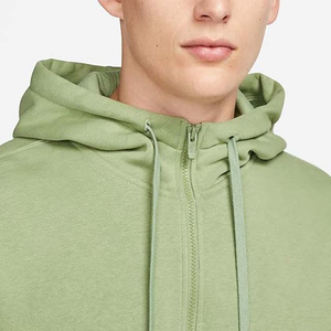 Sweat à capuche zippé vert uni en coton pour homme avec poches latérales, coupe classique, idéal pour l'automne - Product Image 3