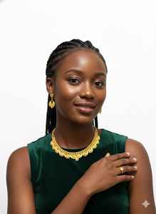 Ensemble de colliers de mariée en cuivre plaqué or 14 carats pour femmes, design élégant |   Bijoux de mariage et de fiançailles traditionnels faits à la main | - Product Image 2