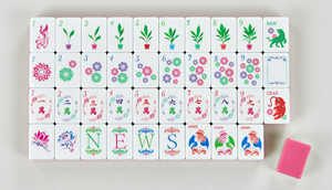 โอ้ มาย หมาจง ลักชัวรี่ อเมริกัน 160 ชิ้น โอ้ อะคริลิคไทล์ 1 สีชมพู แกะสลักลายสีน้ำตาลอ่อน กระเบื้องลายสวนสีฟ้า 4 ชิ้น ชุดหมาจง - Product Image 2