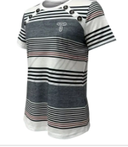 Camiseta de mujer con estampado de rayas y elegante detalle de botones, manga corta - Product Image 3