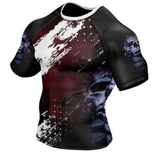 Short Sleeve Rash Guard Sublimation Print <b>Skull</b> Design Quick Dry Compression Shirt Sport <b>Top</b> BJJ Gear - Product Image 2