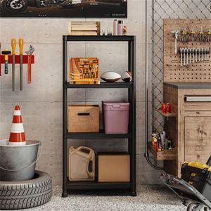 Scaffale di Stoccaggio per Garage a 4 Ripiani in Materiale PP Nero, Capacità 100 Libbre per Ripiano, Montaggio Senza Attrezzi - Product Image 1