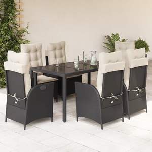 Set da pranzo da 7 pezzi in Poly Rattan nero con cuscini Set da giardino - Product Image 1