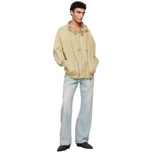 Sudadera con capucha y cremallera para hombre, OEM personalizada, verde, extragrande, con efecto desgastado, estampado integral y mangas bordadas - Product Image 4