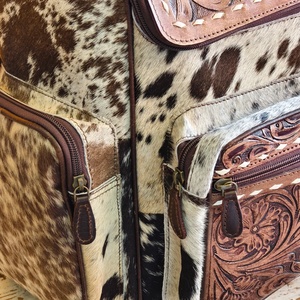 High Quality Floral Hand Tooled Cowhide Leather Front Zipper Pocket Floral Carved Design Bohemian Style Daily Use <b>Backpack</b> - Product Image 5