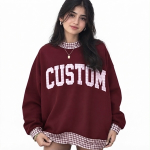 Suéter de cuello alto oversize personalizado para mujer, de algodón y forro polar, manga larga, corte relajado, dobladillo acanalado, logo frontal - Product Image 1