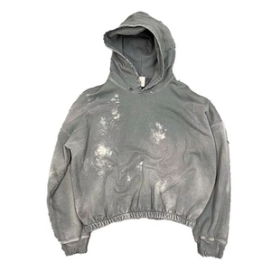 Sweat-shirt à capuche tendance pour homme, en coton pur, avec motif brodé DTG, effet délavé et vieilli, personnalisable, vente en gros - Product Image 1