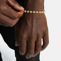 Bracelet tennis en argent sterling 925 plaqué or 18 carats avec micro-pavé de perles rondes, bracelet de luxe réglable pour hommes et femmes