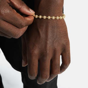 925 Sterling Silver 18K Gold Iced Ball Tennis <b>Bracelet</b> Micro Pave Round <b>Bead</b> <b>Bracelet</b> Luxury Adjustable <b>Bracelet</b> for <b>Men</b> WomeN - Product Image 3