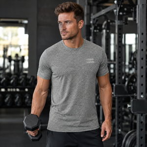 T-shirt gris chiné pour homme, manches courtes, coupe classique, séchage rapide, jersey, impression de logo personnalisé sur le devant - Product Image 4