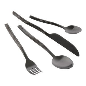 Juego de Cubiertos Negros Martillados - Tenedor, Cuchillo y Cuchara Portátiles para el Hogar, Bodas, Restaurantes y Regalos - Product Image 4