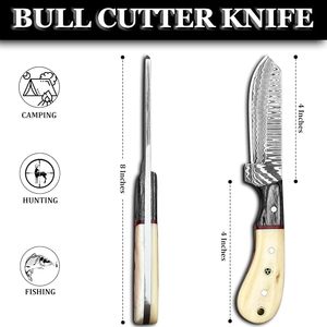 Couteau de chasse Damas OEM fait main pas cher, lame fixe de 8 pouces, manche en bois, lame pleine longueur, qualité industrielle, couteau de cowboy - Product Image 2