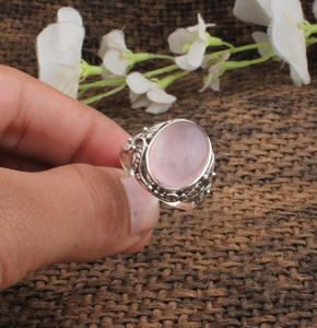 Bague en argent sterling 925 avec quartz rose naturel, artisanale, style classique, bijoux pour femmes, cadeau romantique - Product Image 3