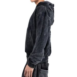 Sweat-shirt à capuche oversize noir délavé style vintage en molleton épais unisexe, haut de mode streetwear - Product Image 4