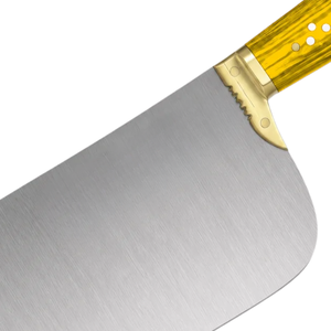 Couteau à viande robuste en acier inoxydable argenté avec manche jaune et anse dorée – Hachoir de boucher pour cuisine - Product Image 3