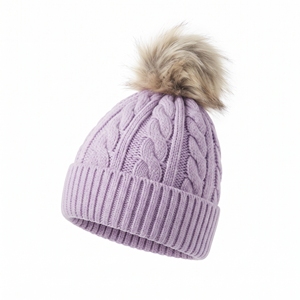 Bonnet tricoté épais personnalisé unisexe, cagoule d'hiver côtelée violet clair, doux et chaud, avec pompon, pour l'extérieur - Product Image 4