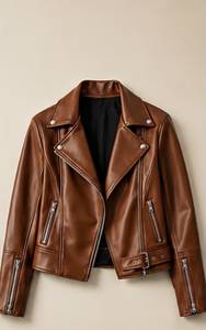 Chaqueta de Moto de Cuero PU para Hombre, Cuello Camisero, Cierre de Cremallera, Corte Ajustado, Largo Corto, para Otoño - Product Image 2
