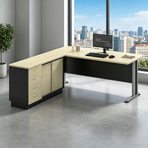 Modern L-shaped Executive <b>Desk</b> with Storage <b>Cabinet</b> Freestanding Chipboard Melamine Design for Hospital Office Use - Product Image 1