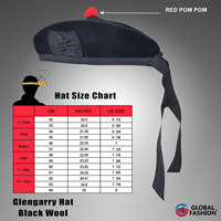 Gorro Escocés Glengarry de Lana Pura con Pompón Rojo, Forro Transpirable, Ajuste Cómodo, OEM ODM