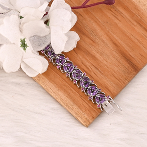 Luxury Purple Amethyst & Garnet Tennis <b>Bracelet</b> Handmade 925 Silver Jewelry for Unisex - Product Image 3