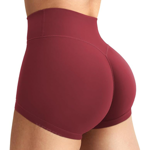 Shorts Deportivos Color Granate para Mujer, Cintura Alta, Control de Abdomen, Efecto Levanta Glúteos, Sin Costuras, Elásticos, para Yoga, Venta al Por Mayor - Product Image 3