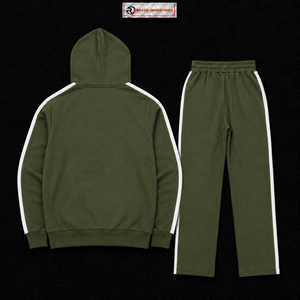 Conjunto Deportivo para Hombre Olive, Sudadera con Capucha y Pantalones Jogger con Logotipo Personalizado, Franja Lateral Blanca, Ropa Deportiva de Felpa, Venta al Por Mayor - Product Image 6