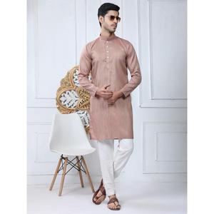 ผ้าฝ้ายแฟนซีกับ Jari ซับการทำงานของผู้ชาย kurta payjama พีช - Product Image 1