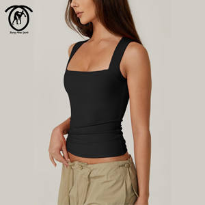 Débardeurs basiques à col carré sans manches double couche pour femmes - T-shirts ajustés - Vêtements décontractés d'été - Vente en gros - Product Image 3