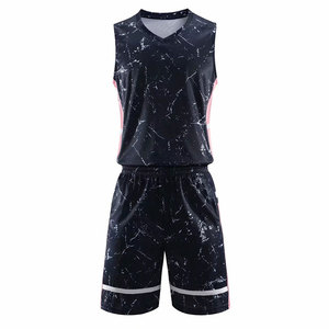 Conjunto de Uniforme de Baloncesto sin Mangas para Hombre, 100% Poliéster Transpirable, Impresión por Sublimación, Negro Mármol con Ribete Rosa, Servicio OEM - Product Image 1