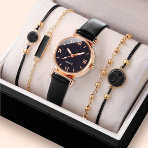 Reloj de Lujo para Mujer, 9824, 4 Piezas, con Pulseras, Diseño de Cielo Estrellado, Color Negro - Product Image 3