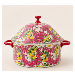 Casserole de luxe en émail avec couvercle, motif floral citron, chauffe-plats en acier inoxydable, plats de service haut de gamme pour buffet, vaisselle - Product Image 3