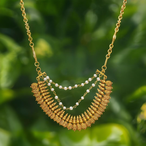 Gold Side Mattal Design Pearl Necklace - Product Image 2