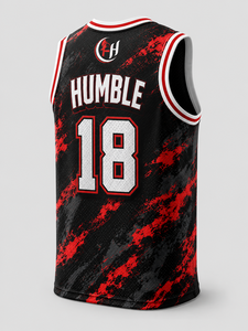 Maillot de basketball Fly Humble pour homme, sans manches, en mesh sublimé, noir et rouge, numéro 18, col rond, coupe classique, ajustable - Product Image 3