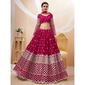 Fantastique vêtements de mariage en Georgette à paillettes rose vif Lehenga Choli - Product Image 6