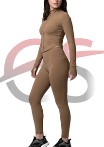 Haut de yoga pour femme, couleur unie, demi-zip, manches longues, extensible, coupe régulière, en spandex et polyester, vêtements de sport - Product Image 4