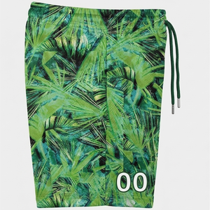 Shorts de Playa Personalizados para Hombre, Estampado de Palmeras Verdes, Cintura con Cordón Ajustable, Secado Rápido, Estilo Casual, con el Número 00 y Logotipo Frontal - Product Image 3