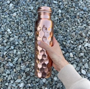 Copper Surface Honeycomb Hammered Dimple Motif Water Bottle Heavy Duty Solid Copper Therapeutic Health Pitcher - Product Image 2