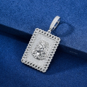 Colgante de Jesús con Marco Cubano - Colgante de Moissanita de Plata de Ley 925, Colgante de Moissanita VVS Color D, Joyería Artesanal de Fe - Product Image 4