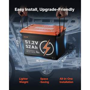 Batterie de chariot de golf 48V (51.2V) 52AH avec chargeur 15A, BMS 100A, 4000 cycles, application Bluetooth, taux de décharge 2C pour moteurs de pêche à la traîne - Product Image 4