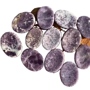 أعلى جودة Lepidolite القلق الإبهام حجر تلميع الطبيعية الأحجار الكريمة النخيل الجملة الكثير فضفاضة جوهرة الشفاء شقرا الكريستال الديكور