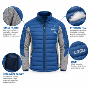 Chaqueta Acolchada para Hombre, Panel de Forro Polar Híbrido, Azul Grisáceo, Cuello Alto, Poliéster, Abrigo de Invierno Cálido, a la Moda, con Logotipo Personalizado, OEM, Venta al Por Mayor - Product Image 6