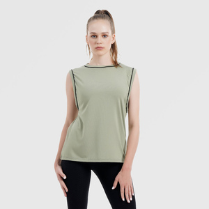 Women Sleeveless O-Neck Knitted Tank <b>Top</b> Solid Color Breathable Style Green Sportswear <b>Top</b> - Product Image 6