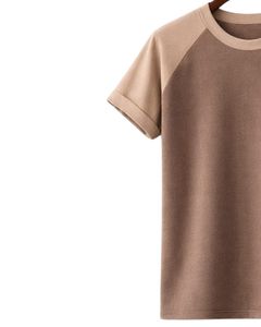 เสื้อยืดแขนสั้นคอกลมผ้าฝ้ายสีน้ำตาลสองสีสไตล์ลำลองสำหรับฤดูร้อน  แบบเรียบ  ถักทอ  รับสกรีนโลโก้ - Product Image 3
