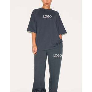 Ensemble de survêtement de sport d'hiver en molleton bouclette pour femme, taille 2XL, motif uni, t-shirt et pantalon de jogging taille haute, 2 pièces - Product Image 1