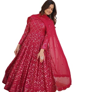 Vestido de trabajo de secuencia de bordado de Georgette de imitación de diseñador ropa india y paquistaní de FabZone - Product Image 1