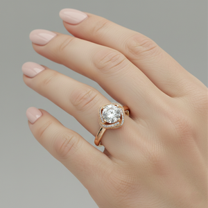 Bague de fiançailles Infinity Milgrain Halo de style vintage plaquée or rose avec diamant et certificat - Product Image 6