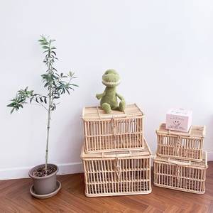 Conjunto pequeño de mimbre natural hecho a mano, caja de almacenamiento de maletero de madera con tapa para decoración del hogar - Product Image 4