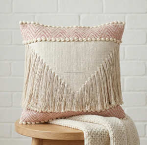 Black White Boho Cushion Cover with Fine Stripe & Fringe Detail, Decorative Woven <b>Throw</b> <b>Pillow</b>, Premium Moroccan Style Bohemian - Product Image 5