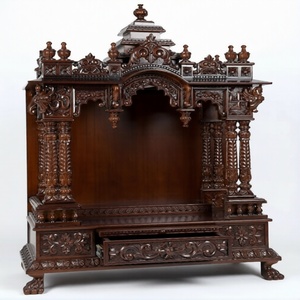 Traditional Carved Hindu Pooja <b>Mandir</b> with Doors Hand Carved Teak Wood Home Temple Designer Wooden <b>Mandir</b> With Jali Work Doors - Product Image 5