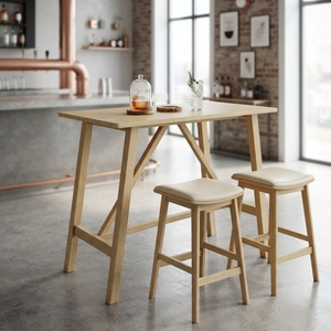 Solid Wood High Bar Table Modern <b>Rustic</b> A Frame Leg Natural Pine Style Wooden Counter Height Dining <b>Desk</b> Home Bar Furniture - Product Image 2